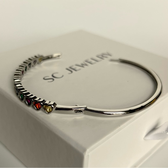 Heart Bangles Bracelets Platinum Plated Silver Color Luxury Jewelry (2 piece) - Picture 8 of 12